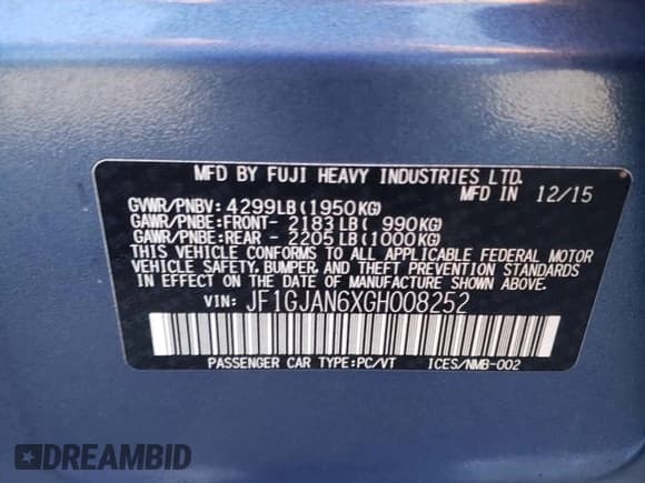 ✅ 2016 Subaru Impreza Limited • VIN: JF1GJAN6XGH008252 • Lot: 70766785. Listed on Copart with 176,394 mi. Free auction sales archive from the USA and detailed vehicle history report at DreamBid. Image 12.
