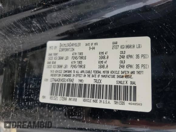 2005 Dodge Dakota SLT z VIN 1D7HW42K45S147642, wystawiony jako Copart lot #71209624 z przebiegiem 101 754 mil mil oraz Czysty tytuł • Clean title. Historia ofert i sprzedaży dostępna na DreamBid. Obrazek 12.