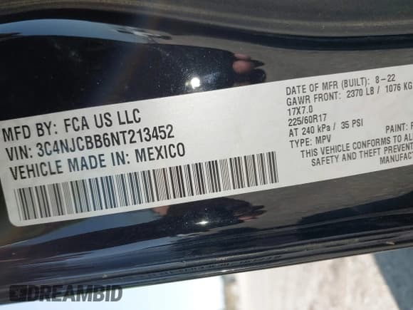 ✅ 2022 Jeep Compass Latitude • VIN: 3C4NJCBB6NT213452 • Lot: 42559226. Listed on IAAI with 78,025 mi. Free auction sales archive from the USA and detailed vehicle history report at DreamBid. Image 9.