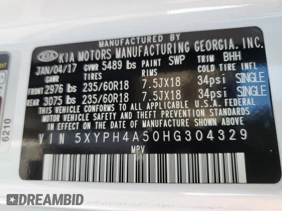 ✅ 2017 Kia Sorento EX • VIN: 5XYPH4A50HG304329 • Лот: 92329255. Опубликован ранее на Copart с пробегом 18 777 миль. Бесплатный доступ к архиву аукционных продаж из США и подробный отчёт об истории автомобиля на DreamBid. Изображение 13.