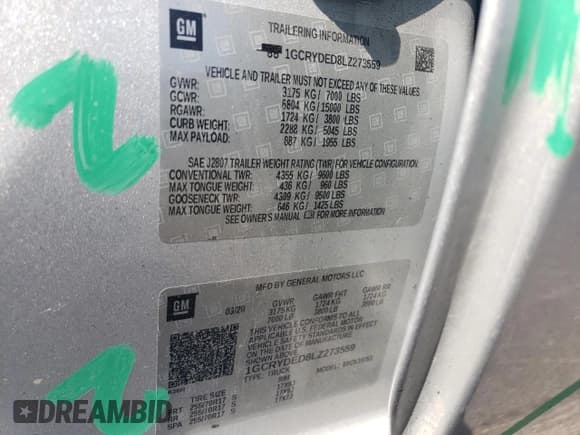 ✅ 2020 Chevrolet Silverado 1500 LT • VIN: 1GCRYDED8LZ273559 • Lot: 69215914. Wystawiony na Copart z przebiegiem 219 934 mil. Bezpłatny archiwum sprzedaży aukcyjnych z USA i szczegółowy raport historii pojazdu na DreamBid. Zdjęcie 13.