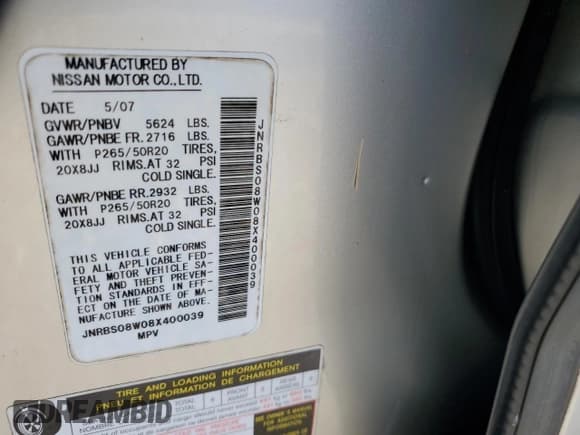 ✅ 2008 Infiniti FX Options • VIN: JNRBS08W08X400039 • Lot: 71730544. Listed on Copart with Not provided. Free auction sales archive from the USA and detailed vehicle history report at DreamBid. Image 13.