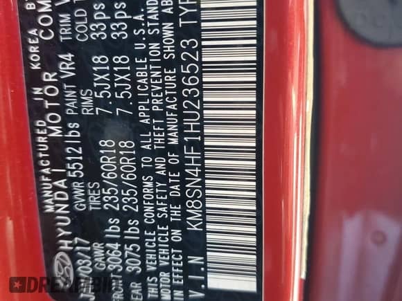 2017 Hyundai Santa Fe SE z VIN KM8SN4HF1HU236523, wystawiony jako Copart lot #80639605 z przebiegiem Nie podano mil oraz Szkoda całkowita • Salvage title. Historia ofert i sprzedaży dostępna na DreamBid. Obrazek 13.