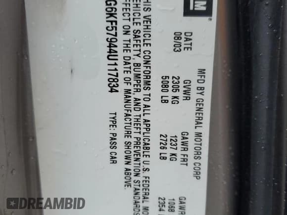 ✅ 2004 Cadillac DeVille DTS • VIN: 1G6KF57944U117834 • Lot: 89320975. Listed on Copart with 149,820 mi. Free auction sales archive from the USA and detailed vehicle history report at DreamBid. Image 12.