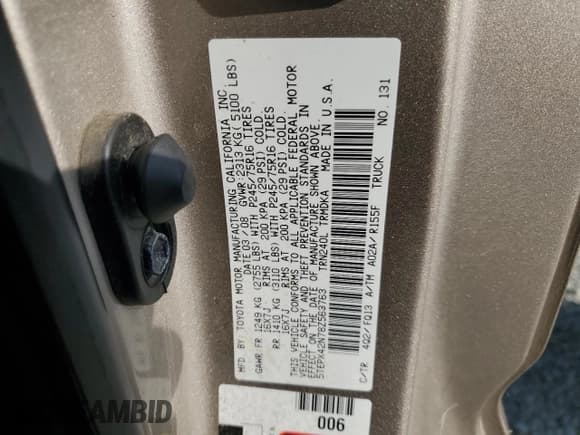 ✅ 2008 Toyota Tacoma • VIN: 5TEPX42N78Z563763 • Lot: 81248025. Wystawiony na Copart z przebiegiem 203 991 mil. Bezpłatny archiwum sprzedaży aukcyjnych z USA i szczegółowy raport historii pojazdu na DreamBid. Zdjęcie 13.