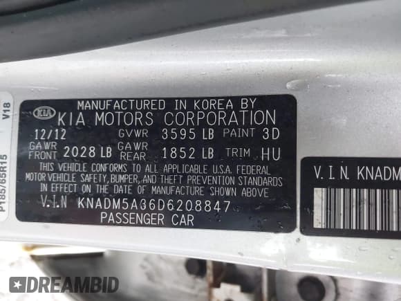 ✅ 2013 Kia Rio LX • VIN: KNADM5A36D6208847 • Lot: 43543263. Wystawiony na IAAI z przebiegiem 167 801 mil. Bezpłatny archiwum sprzedaży aukcyjnych z USA i szczegółowy raport historii pojazdu na DreamBid. Zdjęcie 9.