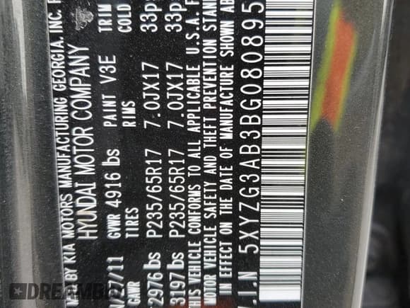 ✅ 2011 Hyundai Santa Fe GLS • VIN: 5XYZG3AB3BG080895 • Lot: 77544584. Listed on Copart with Not provided. Free auction sales archive from the USA and detailed vehicle history report at DreamBid. Image 13.