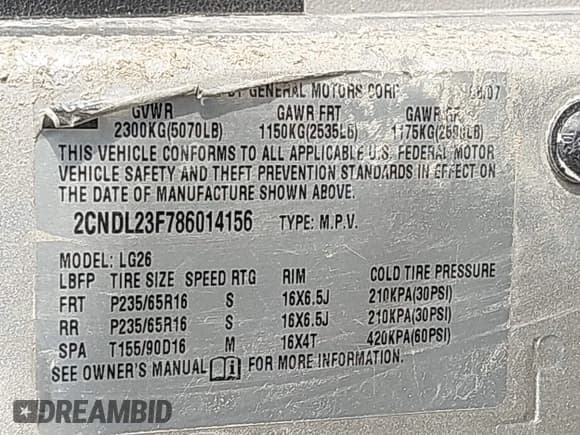 ✅ 2008 Chevrolet Equinox LS • VIN: 2CNDL23F786014156 • Лот: 41930515. Опубликован ранее на IAAI с пробегом 180 837 миль. Бесплатный доступ к архиву аукционных продаж из США и подробный отчёт об истории автомобиля на DreamBid. Изображение 9.