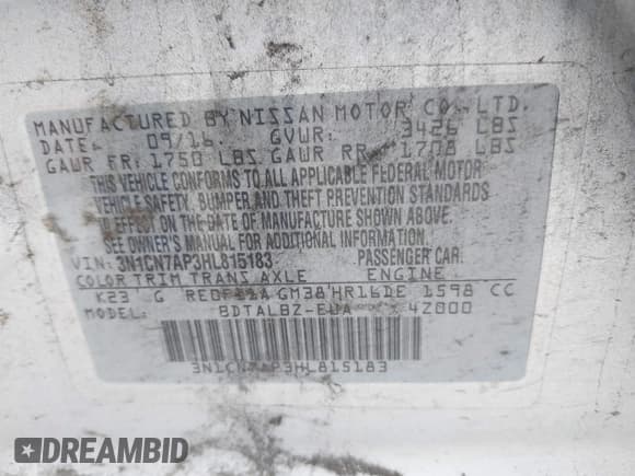 ✅ 2017 Nissan Versa SV • VIN: 3N1CN7AP3HL815183 • Лот: 42602614. Опубликован ранее на IAAI с пробегом Не указан. Бесплатный доступ к архиву аукционных продаж из США и подробный отчёт об истории автомобиля на DreamBid. Изображение 9.