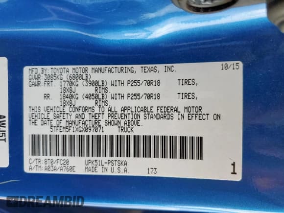 ✅ 2016 Toyota Tundra SR5 • VIN: 5TFEM5F1XGX097071 • Лот: 84192905. Опубликован ранее на Copart с пробегом 128 378 миль. Бесплатный доступ к архиву аукционных продаж из США и подробный отчёт об истории автомобиля на DreamBid. Изображение 12.