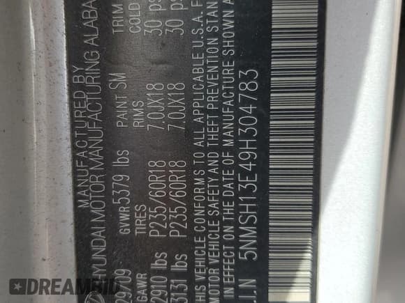 ✅ 2009 Hyundai Santa Fe Limited • VIN: 5NMSH13E49H304783 • Lot: 91008425. Listed on Copart with 223,580 mi. Free auction sales archive from the USA and detailed vehicle history report at DreamBid. Image 12.