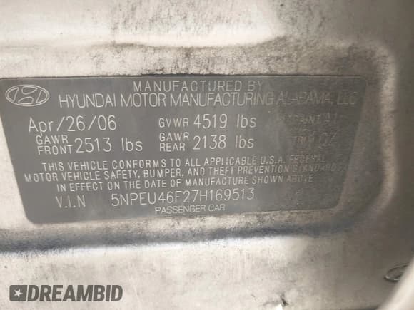 ✅ 2007 Hyundai Sonata SE • VIN: 5NPEU46F27H169513 • Lot: 43536975. Wystawiony na IAAI z przebiegiem Nie podano. Bezpłatny archiwum sprzedaży aukcyjnych z USA i szczegółowy raport historii pojazdu na DreamBid. Zdjęcie 9.