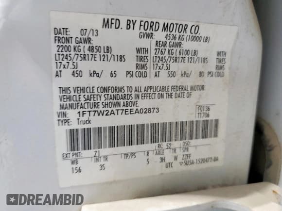 ✅ 2014 Ford F-250 XL • VIN: 1FT7W2AT7EEA02873 • Lot: 61681805. Wystawiony na Copart z przebiegiem 241 783 mil. Bezpłatny archiwum sprzedaży aukcyjnych z USA i szczegółowy raport historii pojazdu na DreamBid. Zdjęcie 13.