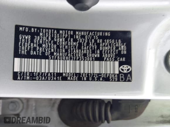 ✅ 2015 Toyota Corolla S Plus • VIN: 5YFBURHE2FP353081 • Лот: 43069050. Опубликован ранее на IAAI с пробегом 175 199 миль. Бесплатный доступ к архиву аукционных продаж из США и подробный отчёт об истории автомобиля на DreamBid. Изображение 9.