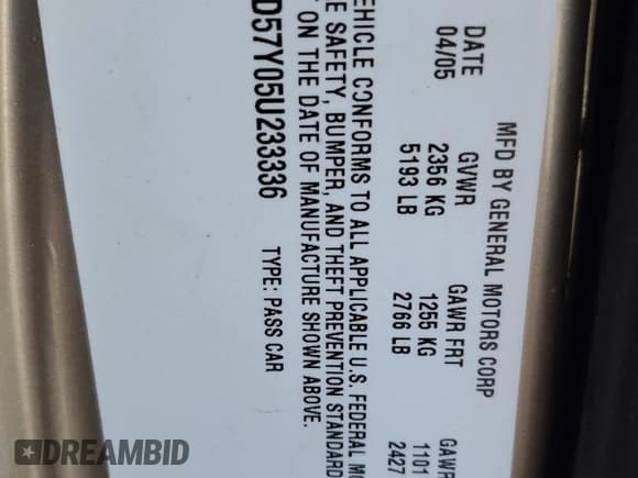 ✅ 2005 Cadillac DeVille • VIN: 1G6KD57Y05U233336 • Lot: 75392004. Listed on Copart with 102,906 mi. Free auction sales archive from the USA and detailed vehicle history report at DreamBid. Image 12.