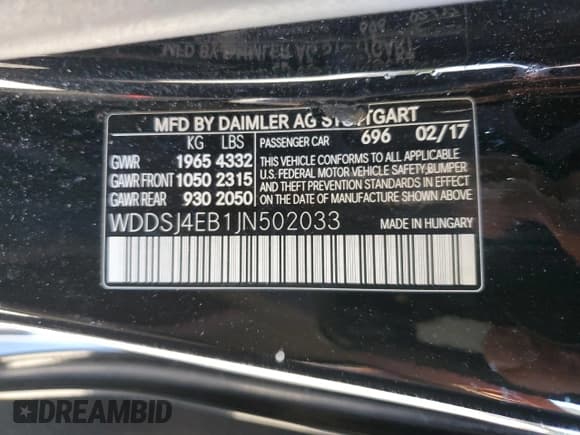 ✅ 2018 Mercedes-Benz CLA 250 • VIN: WDDSJ4EB1JN502033 • Lot: 82635485. Listed on Copart with 90,396 mi. Free auction sales archive from the USA and detailed vehicle history report at DreamBid. Image 12.