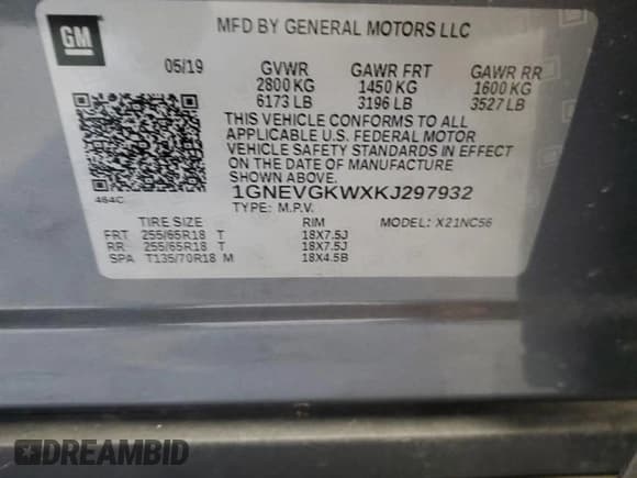 ✅ 2019 Chevrolet Traverse LT Cloth • VIN: 1GNEVGKWXKJ297932 • Lot: 86824545. Wystawiony na Copart z przebiegiem 67 367 mil. Bezpłatny archiwum sprzedaży aukcyjnych z USA i szczegółowy raport historii pojazdu na DreamBid. Zdjęcie 13.