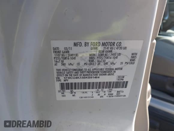 ✅ 2011 Ford Escape Hybrid • VIN: 1FMCU4K33BKB91464 • Lot: 43121446. Wystawiony na IAAI z przebiegiem 128 342 mil. Bezpłatny archiwum sprzedaży aukcyjnych z USA i szczegółowy raport historii pojazdu na DreamBid. Zdjęcie 9.