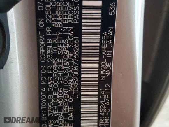 ✅ 2007 Toyota Prius Touring • VIN: JTDKB20U677682661 • Лот: 85420605. Опубликован ранее на Copart с пробегом 189 253 миль. Бесплатный доступ к архиву аукционных продаж из США и подробный отчёт об истории автомобиля на DreamBid. Изображение 12.