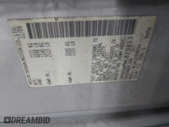 ✅ 2010 Nissan Maxima S • VIN: 1N4AA5AP9AC829813 • Лот: 40998161. Опубликован ранее на IAAI с пробегом 219 031 миль. Бесплатный доступ к архиву аукционных продаж из США и подробный отчёт об истории автомобиля на DreamBid. Изображение 9.