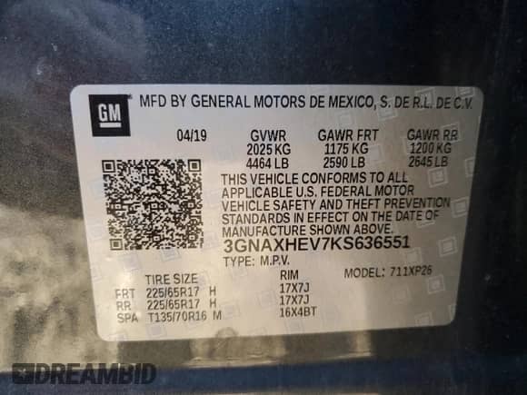 ✅ 2019 Chevrolet Equinox LS • VIN: 3GNAXHEV7KS636551 • Lot: 82374105. Wystawiony na Copart z przebiegiem 86 129 mil. Bezpłatny archiwum sprzedaży aukcyjnych z USA i szczegółowy raport historii pojazdu na DreamBid. Zdjęcie 13.