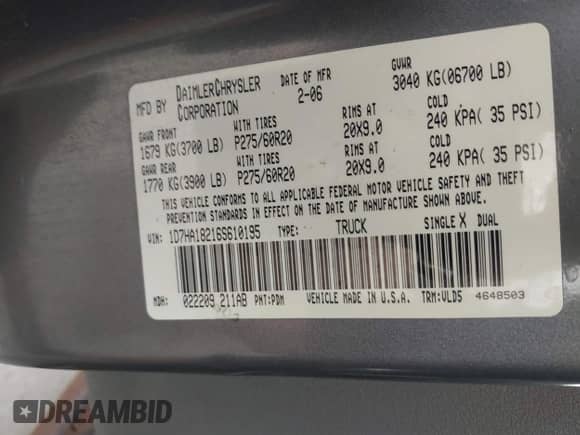 2006 Dodge 1500 SLT z VIN 1D7HA18216S610195, wystawiony jako IAAI lot #42700717 z przebiegiem 173 837 mil mil oraz . Historia ofert i sprzedaży dostępna na DreamBid. Obrazek 9.