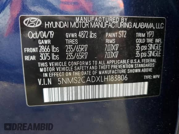 2020 Hyundai Santa Fe SE z VIN 5NMS2CADXLH183806, wystawiony jako Copart lot #42103243 z przebiegiem 15 360 mil mil oraz . Historia ofert i sprzedaży dostępna na DreamBid. Obrazek 15.