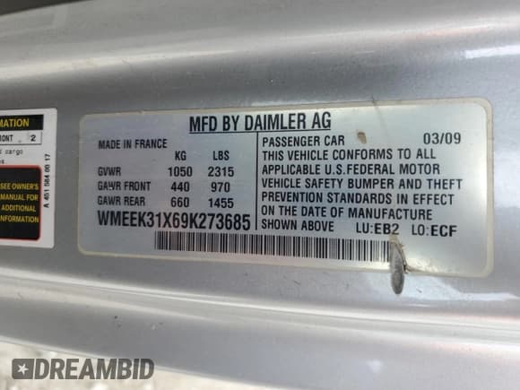 ✅ 2009 Smart fortwo Passion • VIN: WMEEK31X69K273685 • Lot: 77638984. Listed on Copart with 59,228 mi. Free auction sales archive from the USA and detailed vehicle history report at DreamBid. Image 12.