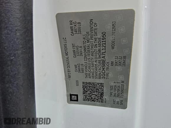 ✅ 2020 Chevrolet Colorado 2WD Work Truck • VIN: 1GCHSBEA7L1211950 • Lot: 95544785. Wystawiony na Copart z przebiegiem 57 092 mil. Bezpłatny archiwum sprzedaży aukcyjnych z USA i szczegółowy raport historii pojazdu na DreamBid. Zdjęcie 12.