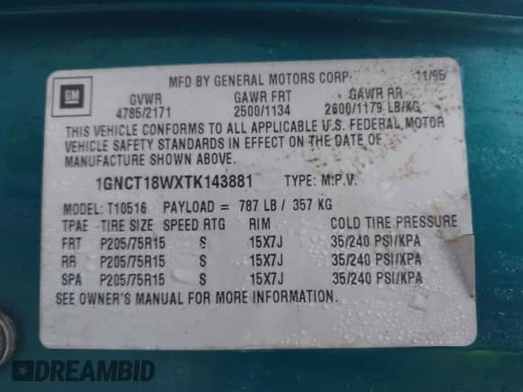 1996 Chevrolet Blazer с VIN 1GNCT18WXTK143881, выставлен на аукционе IAAI как лот 41193548 с пробегом 131 172 миль миль и . История ставок и продаж доступна на DreamBid. Изображение 9.