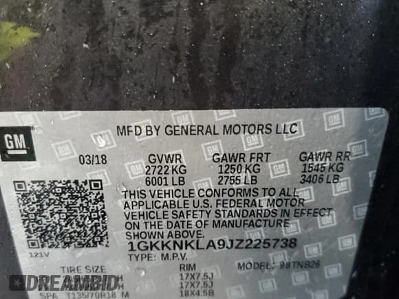 ✅ 2018 GMC Acadia SLE • VIN: 1GKKNKLA9JZ225738 • Лот: 81360895. Опубликован ранее на Copart с пробегом 93 069 миль. Бесплатный доступ к архиву аукционных продаж из США и подробный отчёт об истории автомобиля на DreamBid. Изображение 13.