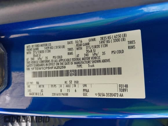 ✅ 2017 Ford F-150 XL • VIN: 1FTEW1CP5HFA25259 • Lot: 42227504. Listed on IAAI with 157,391 mi. Free auction sales archive from the USA and detailed vehicle history report at DreamBid. Image 9.