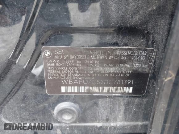 ✅ 2011 BMW 5 Series 535i xDrive • VIN: WBAFU7C52BC781391 • Лот: 43302899. Опубликован ранее на IAAI с пробегом Не указан. Бесплатный доступ к архиву аукционных продаж из США и подробный отчёт об истории автомобиля на DreamBid. Изображение 9.