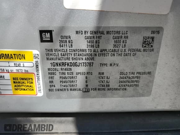 ✅ 2016 Chevrolet Traverse LS • VIN: 1GNKRFKD0GJ173787 • Lot: 68758494. Wystawiony na Copart z przebiegiem Nie podano. Bezpłatny archiwum sprzedaży aukcyjnych z USA i szczegółowy raport historii pojazdu na DreamBid. Zdjęcie 13.