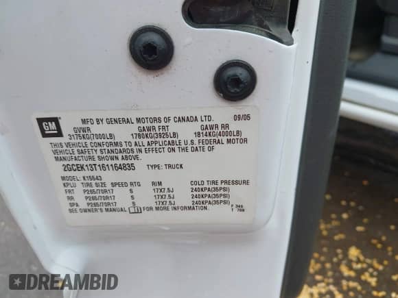 2006 Chevrolet Silverado 1500 LT1 with VIN 2GCEK13T161164835, listed as a IAAI auction lot 42415282 with 238,427 mi miles and . Bid and sale history available at DreamBid. Image 9.