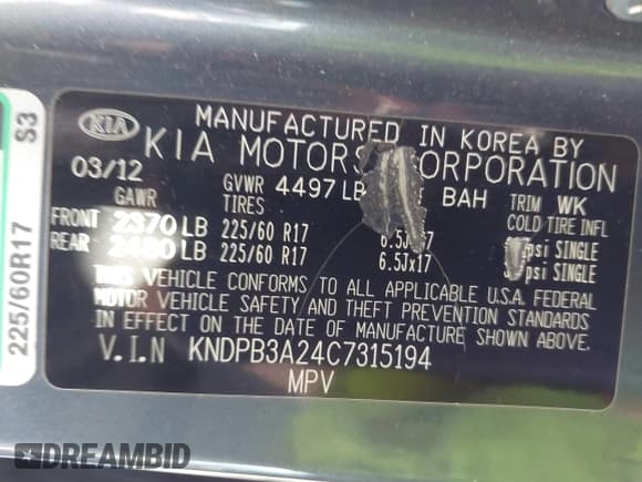 ✅ 2012 Kia Sportage LX • VIN: KNDPB3A24C7315194 • Lot: 43248086. Listed on IAAI with 185,619 mi. Free auction sales archive from the USA and detailed vehicle history report at DreamBid. Image 9.