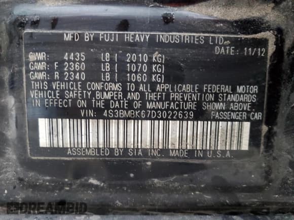 ✅ 2013 Subaru Legacy Limited • VIN: 4S3BMBK67D3022639 • Lot: 86649335. Wystawiony na Copart z przebiegiem 157 695 mil. Bezpłatny archiwum sprzedaży aukcyjnych z USA i szczegółowy raport historii pojazdu na DreamBid. Zdjęcie 12.