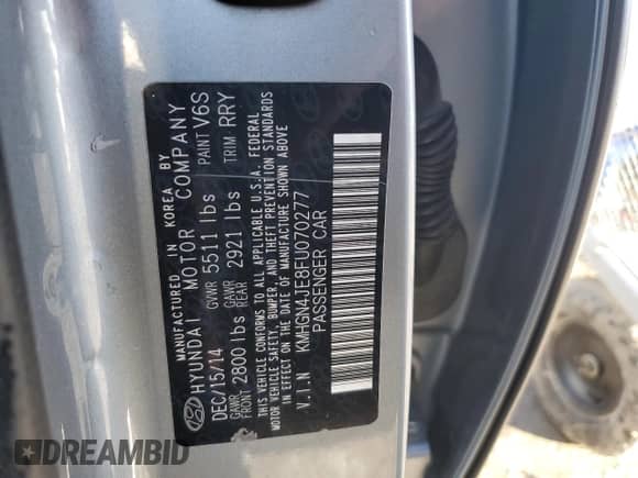 2015 Hyundai Genesis 3.8L z VIN KMHGN4JE8FU070277, wystawiony jako Copart lot #87074754 z przebiegiem 149 148 mil mil oraz Czysty tytuł • Clean title. Historia ofert i sprzedaży dostępna na DreamBid. Obrazek 12.