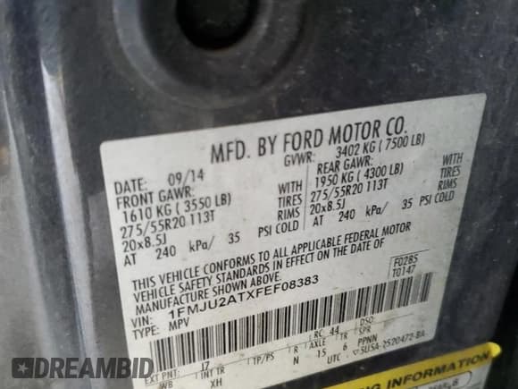 ✅ 2015 Ford Expedition Limited • VIN: 1FMJU2ATXFEF08383 • Lot: 84647945. Wystawiony na Copart z przebiegiem 149 738 mil. Bezpłatny archiwum sprzedaży aukcyjnych z USA i szczegółowy raport historii pojazdu na DreamBid. Zdjęcie 13.