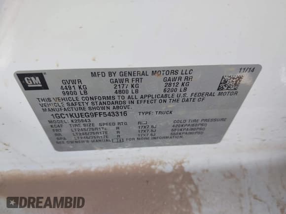 ✅ 2015 Chevrolet Silverado 2500HD Work Truck • VIN: 1GC1KUEG9FF543316 • Lot: 41508723. Listed on IAAI with 146,534 mi. Free auction sales archive from the USA and detailed vehicle history report at DreamBid. Image 9.