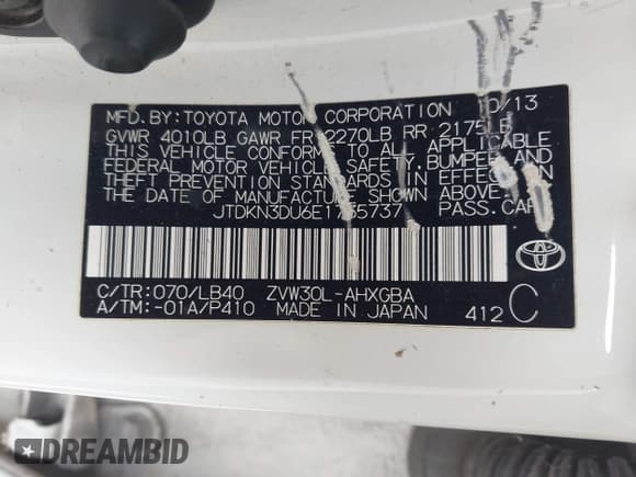 ✅ 2014 Toyota Prius Two • VIN: JTDKN3DU6E1735737 • Лот: 43817896. Опубликован ранее на IAAI с пробегом 209 554 миль. Бесплатный доступ к архиву аукционных продаж из США и подробный отчёт об истории автомобиля на DreamBid. Изображение 9.