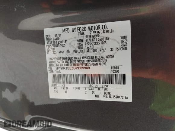 ✅ 2011 Ford Ranger XL • VIN: 1FTKR1EE3BPB09989 • Lot: 41426972. Listed on IAAI with 105,246 mi. Free auction sales archive from the USA and detailed vehicle history report at DreamBid. Image 9.