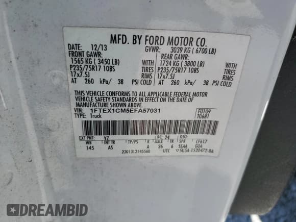 ✅ 2014 Ford F-150 XL • VIN: 1FTEX1CM5EFA57031 • Lot: 57641975. Wystawiony na Copart z przebiegiem 280 074 mil. Bezpłatny archiwum sprzedaży aukcyjnych z USA i szczegółowy raport historii pojazdu na DreamBid. Zdjęcie 13.