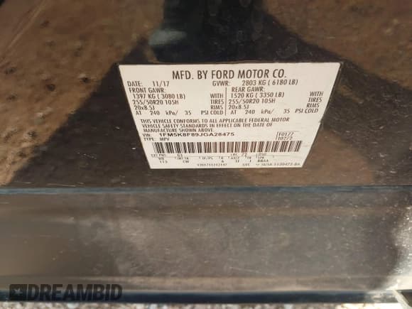 ✅ 2018 Ford Explorer Limited • VIN: 1FM5K8F89JGA28475 • Lot: 42958642. Listed on IAAI with 187,607 mi. Free auction sales archive from the USA and detailed vehicle history report at DreamBid. Image 9.