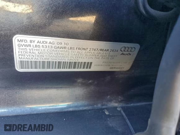 ✅ 2011 Audi A6 Prestige • VIN: WAUKGAFB7BN023877 • Lot: 95682515. Listed on Copart with 160,778 mi. Free auction sales archive from the USA and detailed vehicle history report at DreamBid. Image 12.