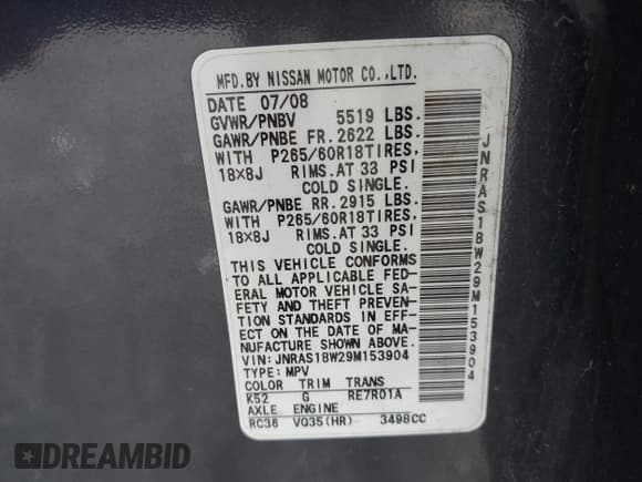 ✅ 2009 Infiniti FX • VIN: JNRAS18W29M153904 • Lot: 42695799. Wystawiony na IAAI z przebiegiem 169 573 mil. Bezpłatny archiwum sprzedaży aukcyjnych z USA i szczegółowy raport historii pojazdu na DreamBid. Zdjęcie 9.