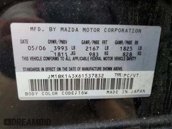 ✅ 2006 Mazda 3 s • VIN: JM1BK143X61537832 • Lot: 44074515. Listed on Copart with 222,648 mi. Free auction sales archive from the USA and detailed vehicle history report at DreamBid. Image 12.