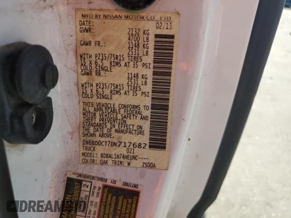 ✅ 2013 Nissan Frontier S • VIN: 1N6BD0CT7DN717682 • Lot: 61873325. Listed on Copart with 189,777 mi. Free auction sales archive from the USA and detailed vehicle history report at DreamBid. Image 12.