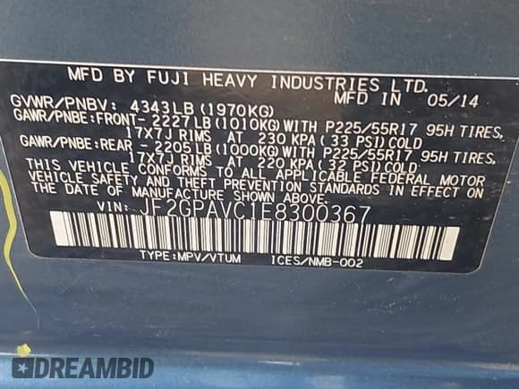 ✅ 2014 Subaru Crosstrek Premium • VIN: JF2GPAVC1E8300367 • Лот: 43701299. Опубликован ранее на IAAI с пробегом 127 247 миль. Бесплатный доступ к архиву аукционных продаж из США и подробный отчёт об истории автомобиля на DreamBid. Изображение 9.