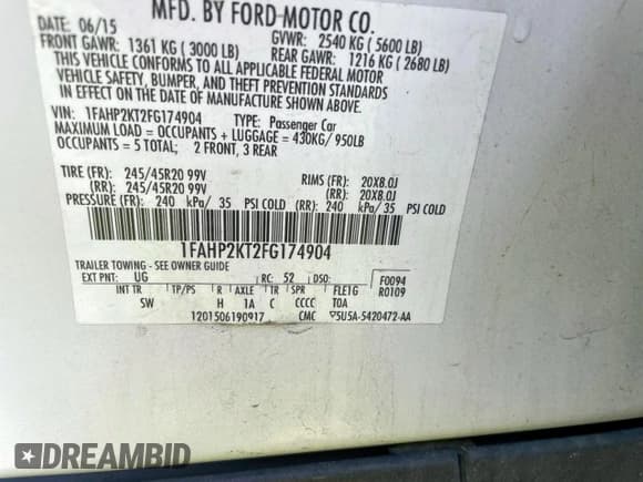 ✅ 2015 Ford Taurus SHO • VIN: 1FAHP2KT2FG174904 • Лот: 84963405. Опубликован ранее на Copart с пробегом 143 326 миль. Бесплатный доступ к архиву аукционных продаж из США и подробный отчёт об истории автомобиля на DreamBid. Изображение 10.